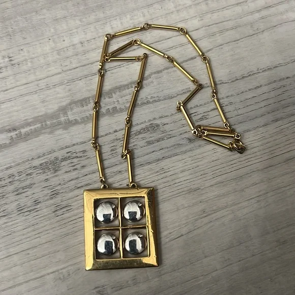 Vintage Artistry 2 toned gold and silver tone metal bar chain necklace modernist - Picture 2 of 5